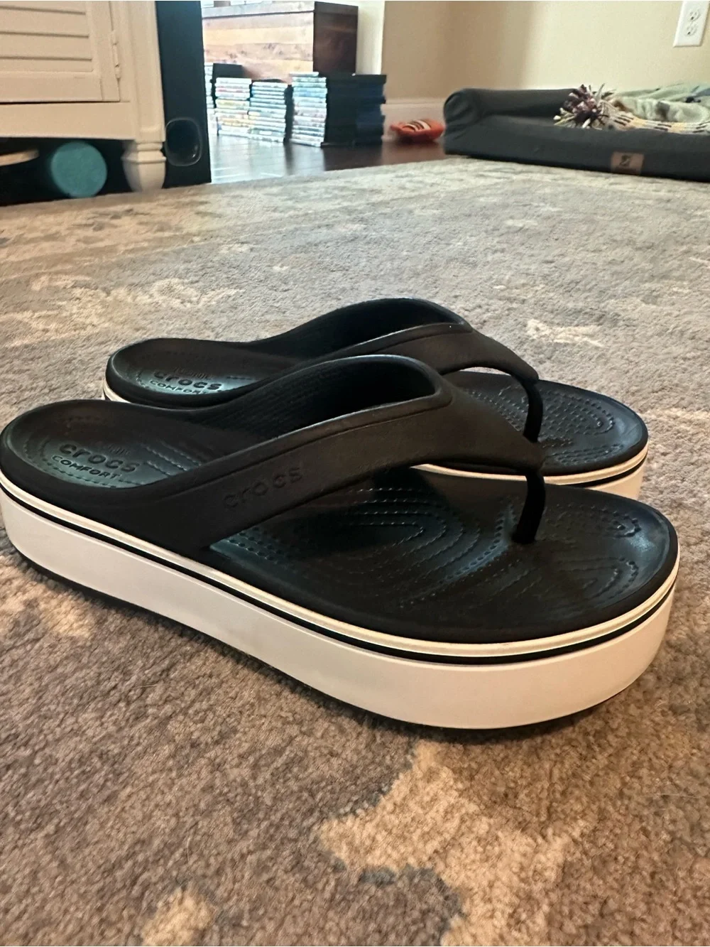 Crocs Women’s Platform Flip Flop Sandals Black & White Size 9